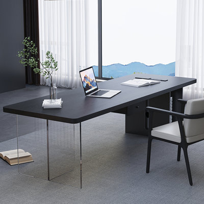 Black Rectangular Solid Wood With 1 Drawers Desks