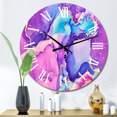 Translucent Liquid Art in Pink and Blue - Modern Wall Clock