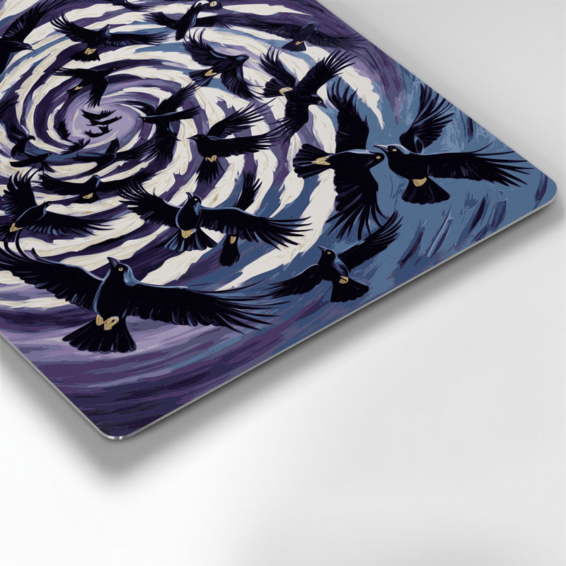 «Birds Pied Crow», art mural en métal mauve, H 11 po x l 14 po