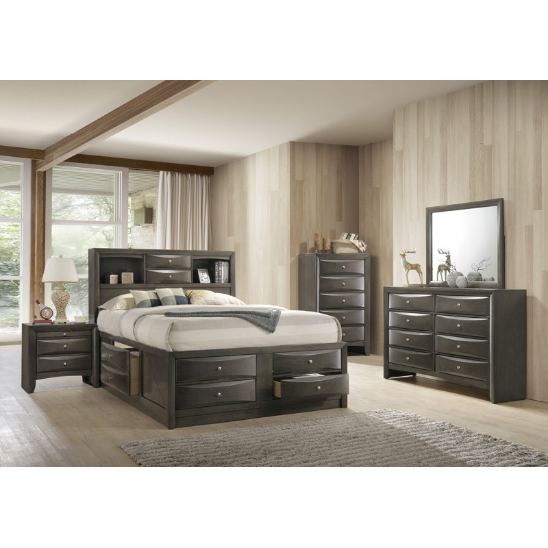 Ensemble de chambre avec lit plateforme de rangement Rodnell 5-1_Kathlyn, Grand, Cerisier foncé