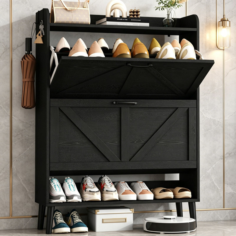 22 Pair Shoe Storage Cabinet, Black