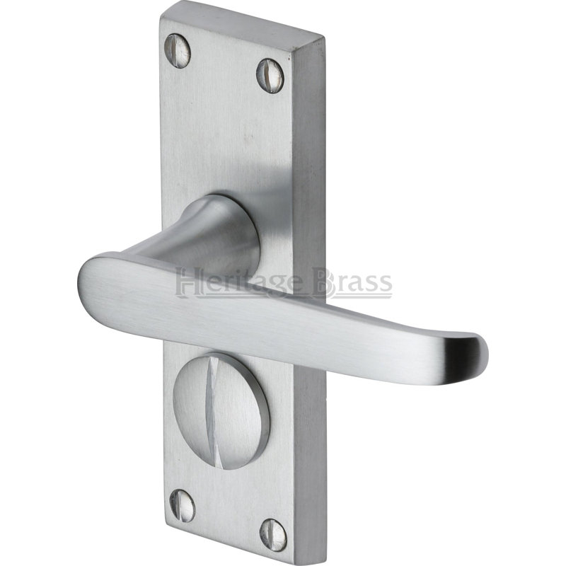 Heritage Brass Heritage Door Handle for Privacy Set Victoria Short Design, Satin Chrome