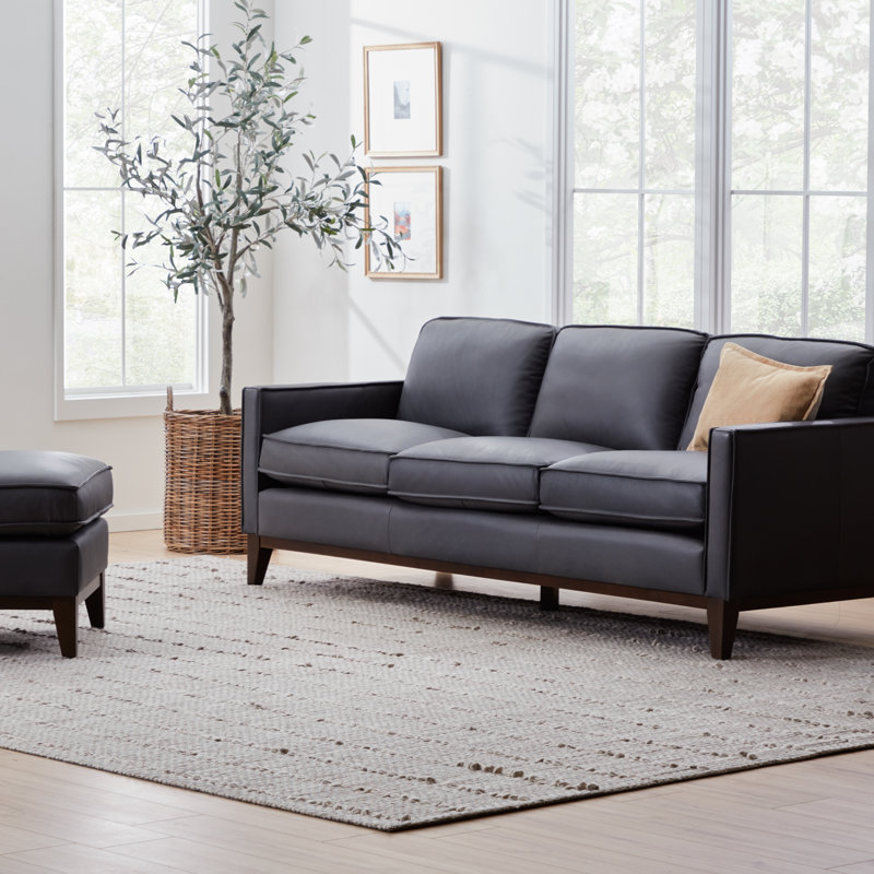Canapé en cuir 85 po Cascades, Cuir véritable gravier
