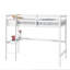 Lit mezzanine simple avec garde-corps de sécurité, bureau intégré et échelle, offrant une solution de chambre à coucher fonctionnelle et élégante.