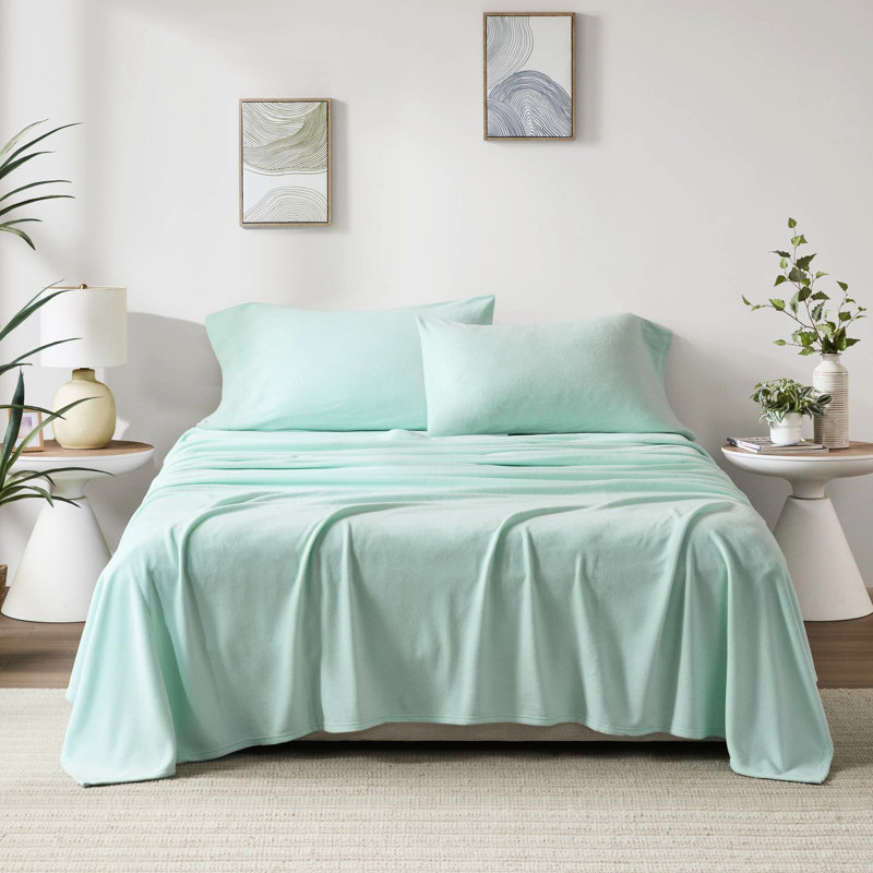 Ensemble de 4 très grands draps en 100% molleton, douillet et ultra doux, boulochage sur le visage, drap plat, 2 taies d'oreiller ajustées, élastique pour matelas de 16 po, coffre-fort doux et confortable, surface, inclus, machine