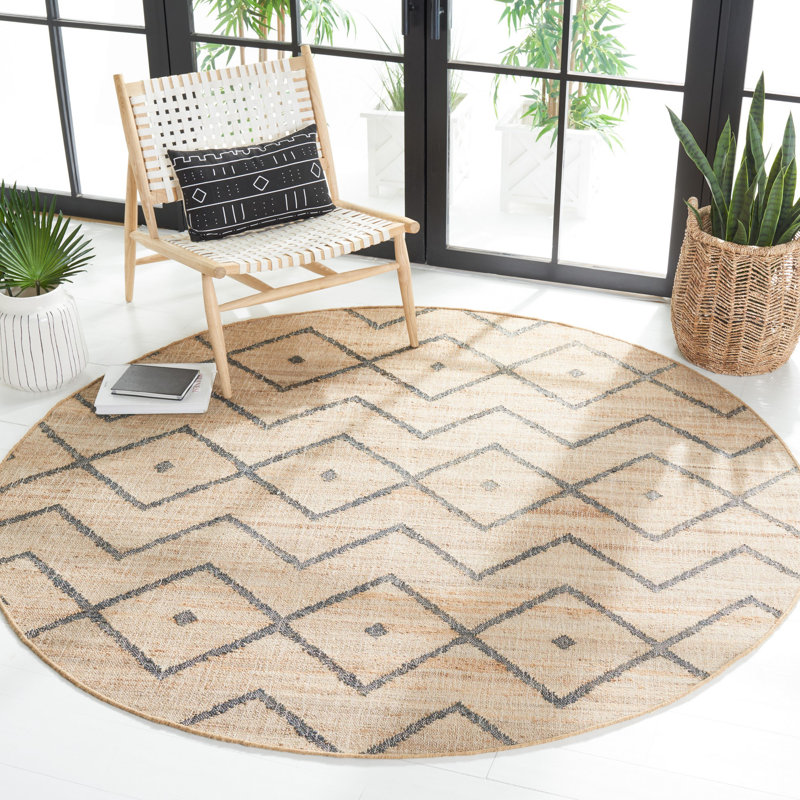 Hawes Hand Loomed Jute, Cotton Geometric Rug, Round 3'