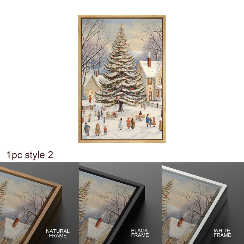 Célébration des fêtes de Noël, arbre de Noël enneigé, paysage de vacances colorées, impression numérique sur toile, impression numérique sur toile encadrée