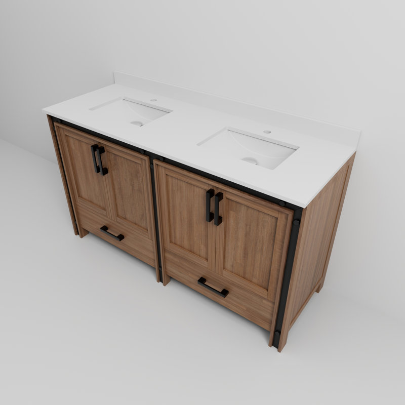 Meuble-lavabo double avec plateau en marbre de culture, Bois de grange
