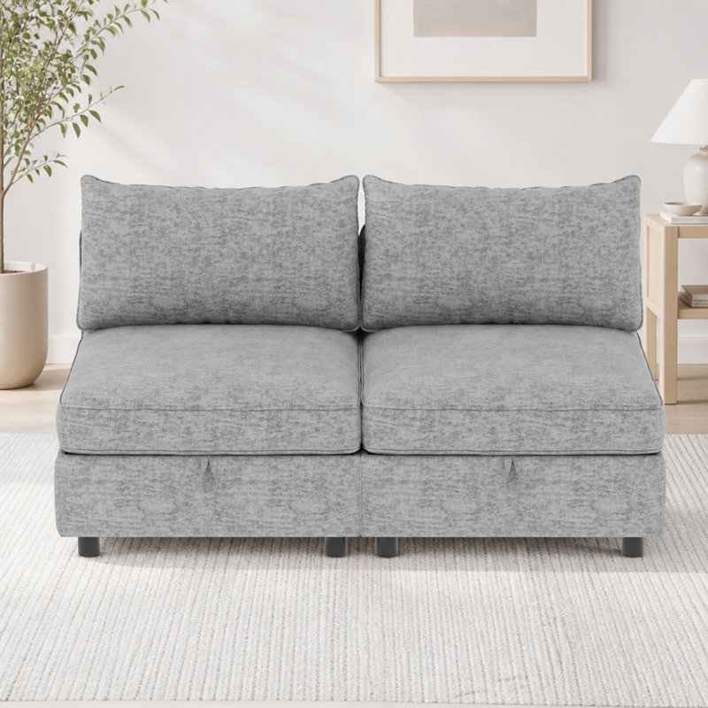Siège sans accoudoirs pour canapé d'angle modulaire, siège de canapé-lit avec rangement, ensemble de canapé d'angle convertible, combinaisons modulables flexibles en tissu pour salon (2 pièces)