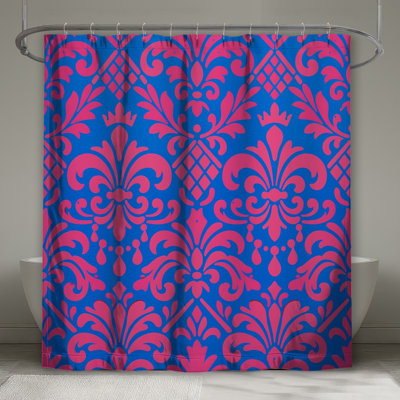 Pink Blue Damask Shower Curtains Extra Long