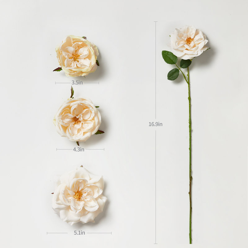 Fleurs roses artificielles 17 po, Blanc / beige