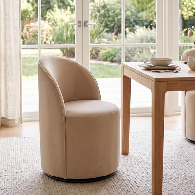 360 Degree Swivel Barrel Chair, Mid Century Modern Round Velvet Dining Chair Comfy Upholstered Accent Chair Makeup Vanity Side Chair for Kitchen & Dining Room Living Room Bedroom