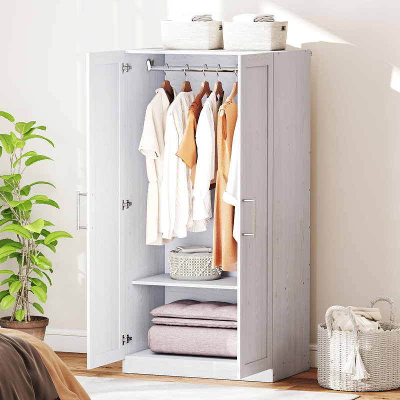 Armoire-penderie moderne à 2 portes, blanc, Blanc