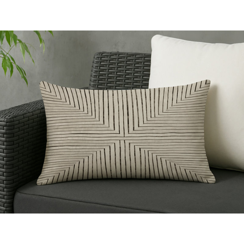 Coussin décoratif intérieur et extérieur Modern, Gris / beige / taupe / ivoire abstrait, Rectangle H 20 po x l 14 po