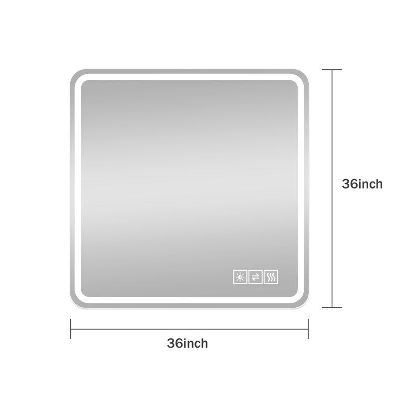 Miroir de salle de bain à DEL avec anti-buée et éclairage à intensité variable 3 couleurs,  36 po x 36 po, Carrée