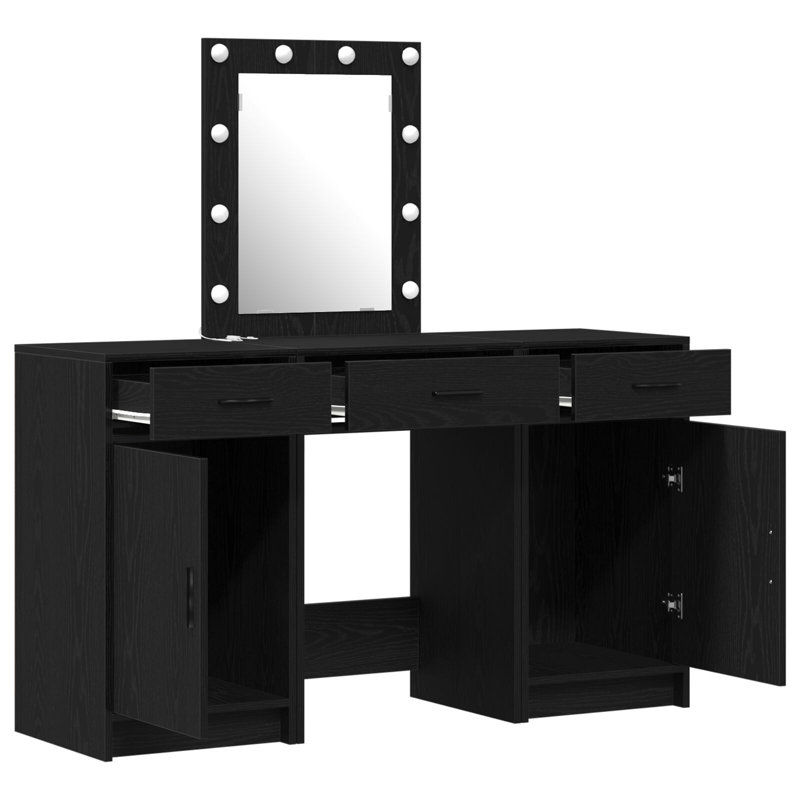 Dressing Table with Mirror, Black Oak