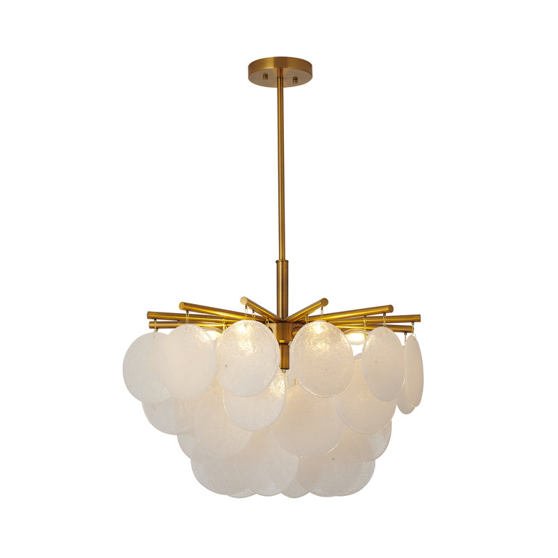 Transitional 3 Light Antique Brass Glass Chandelier