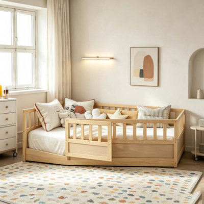 Lit de plancher, structure de lit plateforme en bois à profil bas, aucun sommier tapissier requis