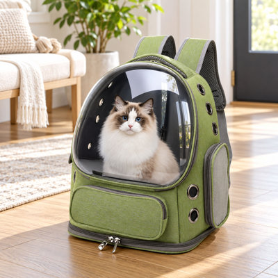 Green Cat Backpack Carrier with Bubble Window, Ventilation and Safety Leash