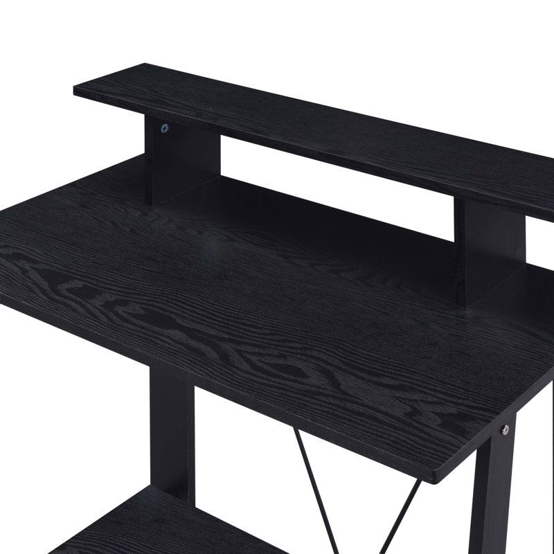 Black Writing Desk With Upper Shelf, Black