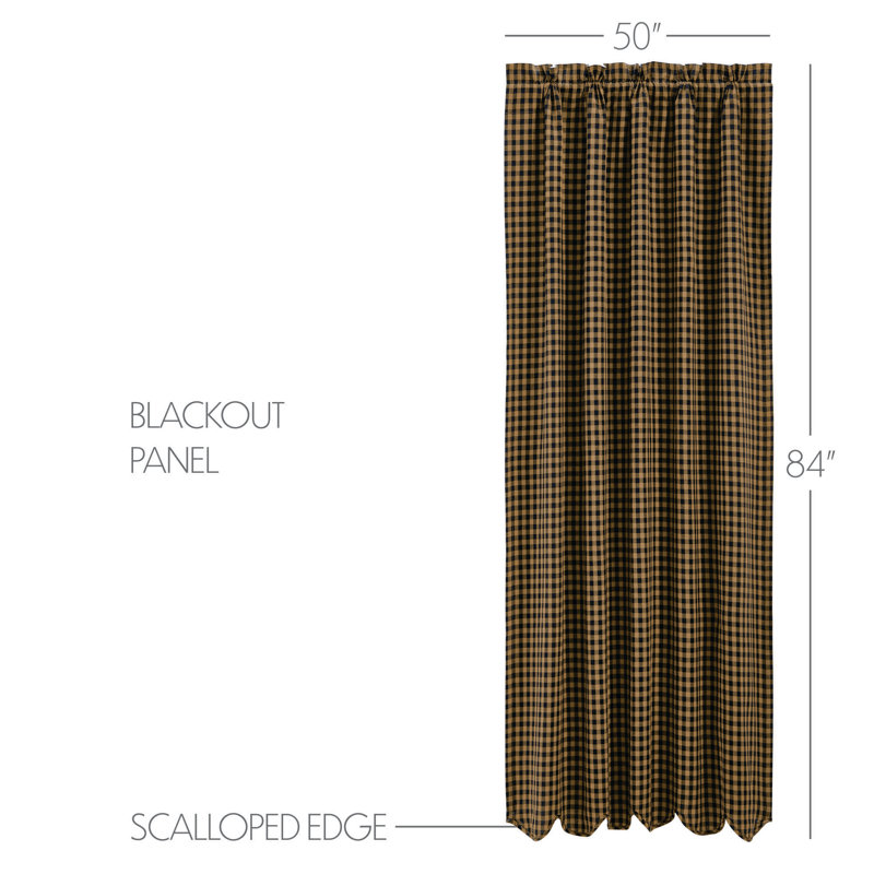  Rideau à carreaux 100% coton Annie Buffalo, L 50 po x L 84 po, Noir / brun clair