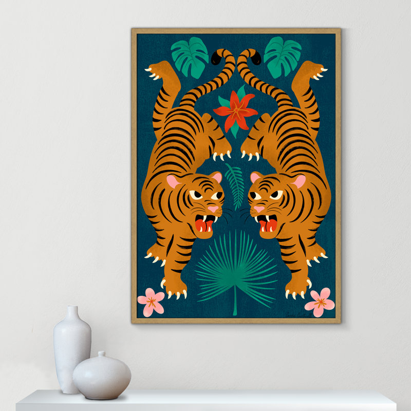 «Jungle Tigers Print» par Cantwell, Grain de bois naturel, L 29,5 po x H 41,5 po, Framed Print