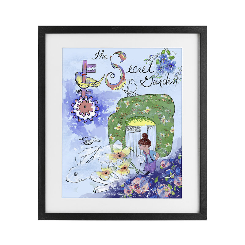 Secret Garden Folk Illustration, reproduction encadrée sous verre, conception de Susan Lugar, H 21 po x l 17 po