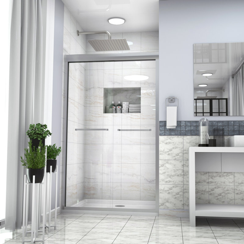 Shower Door 48" W X 76"H Semi-Frameless Bypass Sliding Shower Enclosure, 5/16 In. (8Mm), Brushed Nickel