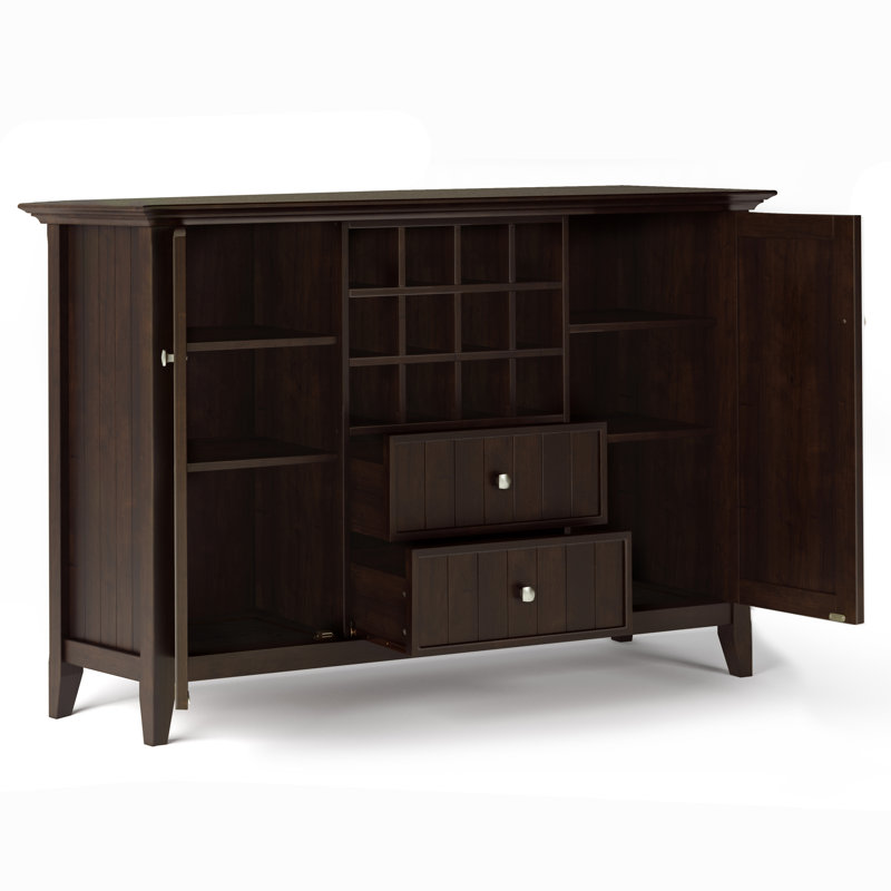 Bedford 54"W Solid Wood Transitional 3-Door Sideboard Buffet with Wine Rack and Adjustable Shelves, Dark Chestnut Brown