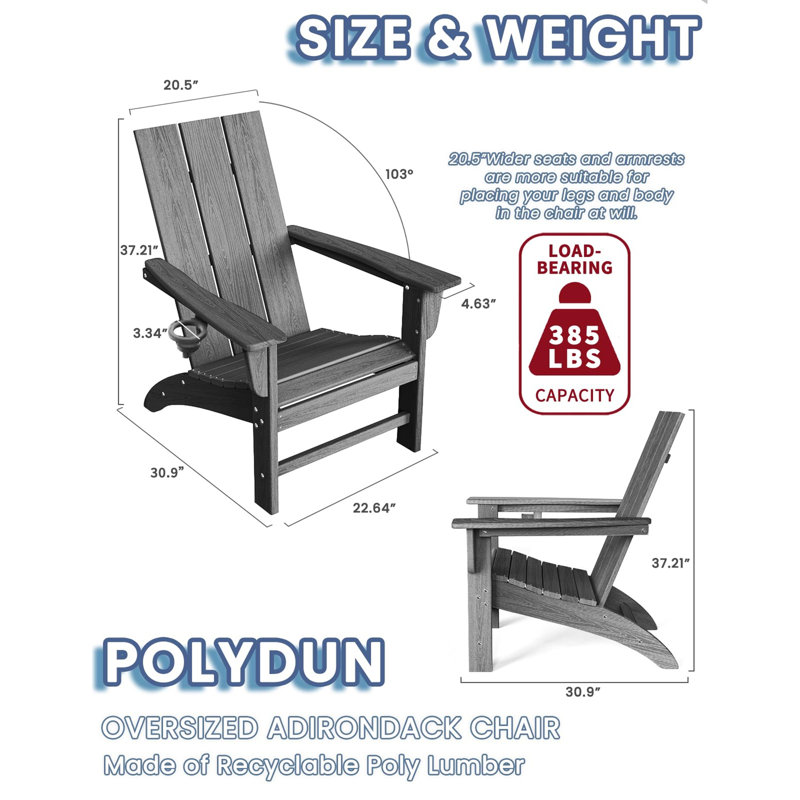 Adirondack Chair with Cup Holder, Slate Gray