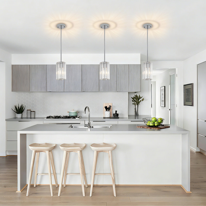 1-Light Modern Crystal Single Pendant Light With Adjustable Height , Chrome