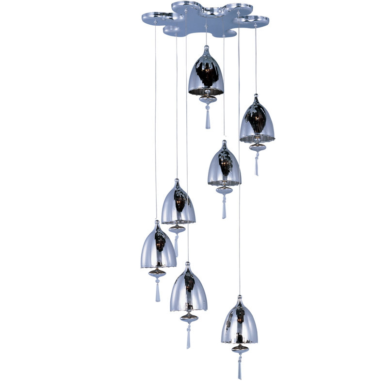 Luminaire suspendu en grappe à 7 lumières Featherste, Chrome miroitant