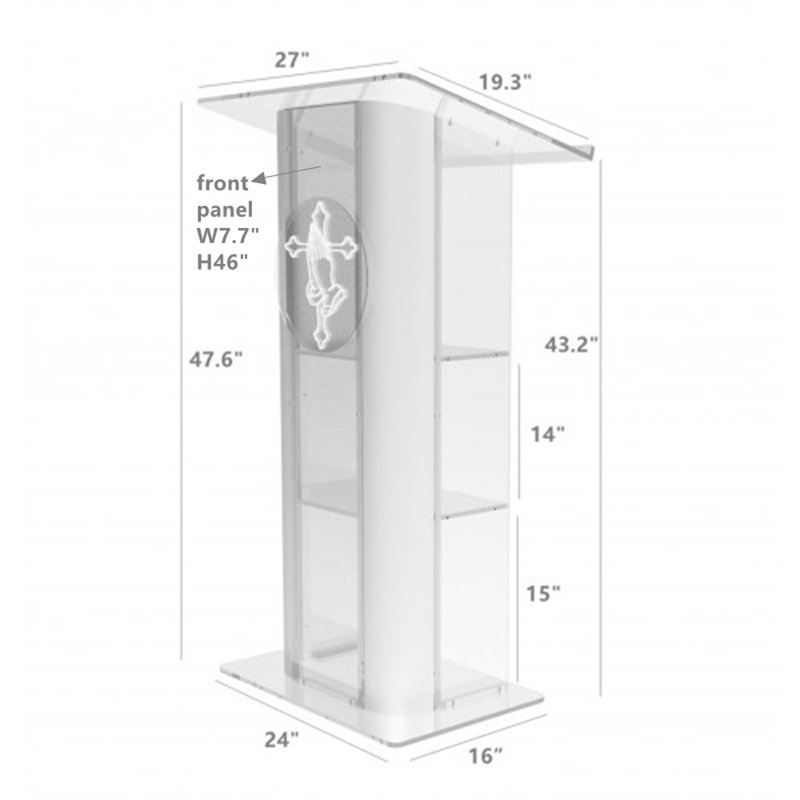 Pupitre en plexiglas en plexiglas transparent assemblé incurvé en acier inoxydable brossé avec pupitre avec pray main 14307 + 12152 - Podium assemblé