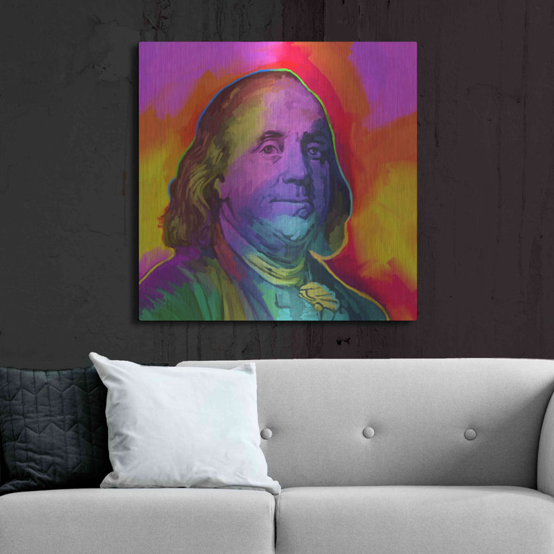 Red Barrel Studio® «Ben Franklin Pop Art» par Howie Green, art mural en métal, H 36 po x l 36 po
