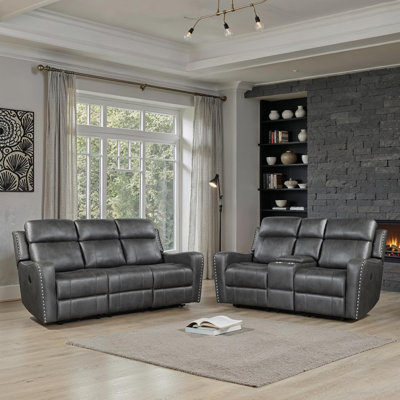 Jacopo Traditional Reclining 2-Piece Living Room Set with Polished Microfiber Upholstery, Stylish Nailhead Trim & Dacron Wrapped High-Density Foam Com by Lark Manor
