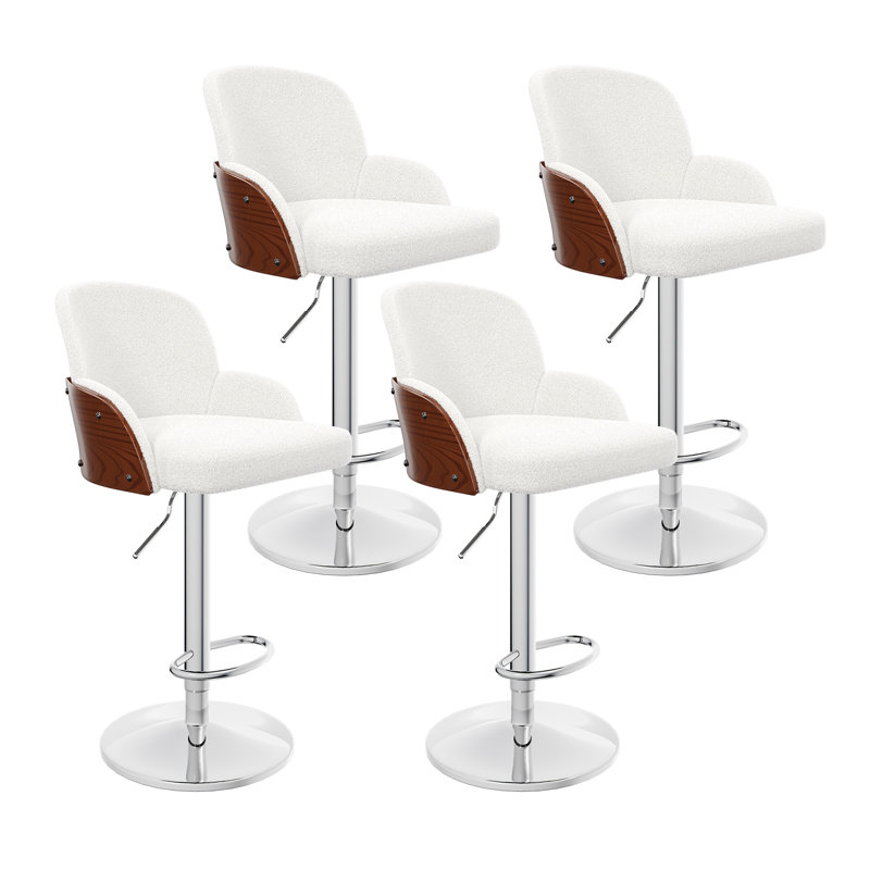 Bar Stools Set Of 4, Upholstered Swivel Barstools, Adjustable Counter Height With Armrest, White