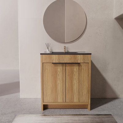 Bronagh 30" Freestanding Double-Door Vanity with Yellow Pearwood Finish & Ceramic Basin