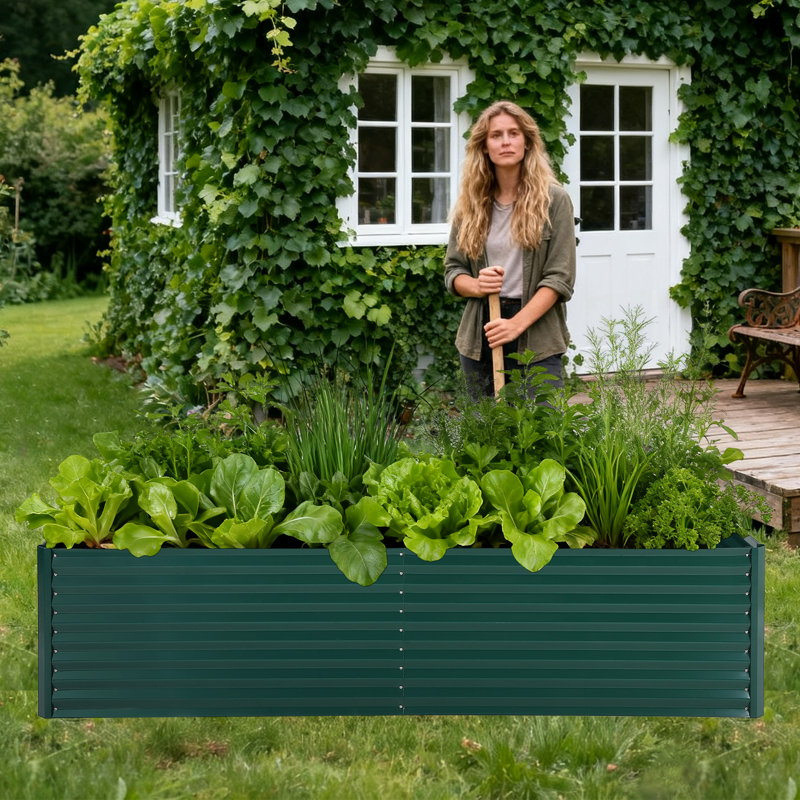 Metal Raised Garden Bed with Cover, Outdoor Planter Box for Vegetables and Flowers, 23.76" H x 47.52" W x 23.76" D, Green