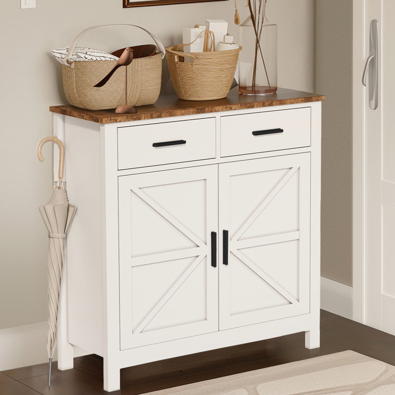 Armoire de bureau moderne - blanc avec 2 portes et tiroirs Buffet de rangement pour la cuisine pour le salon, la salle à manger pouvant contenir une cafetière, un grille-pain, un buffet, un rangement pour le papier de rechange