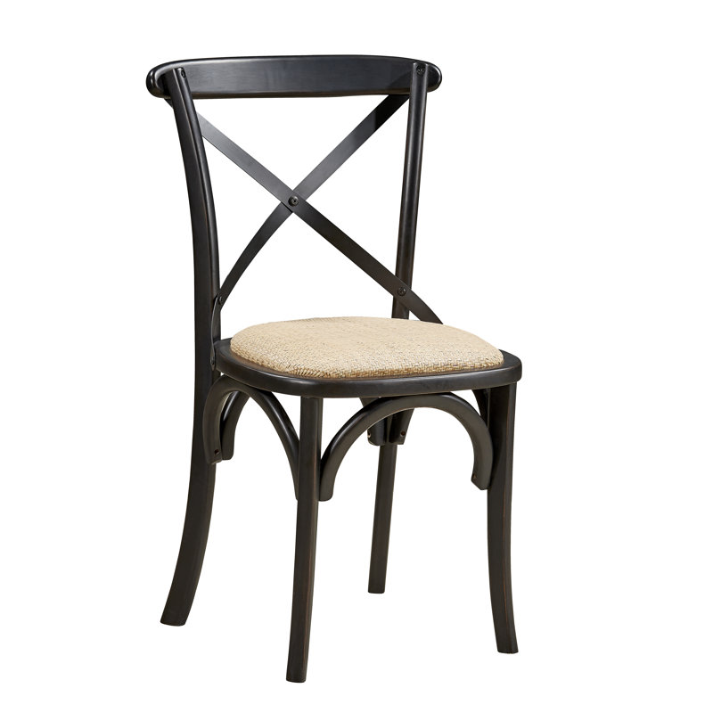 Ayriel Solid Wood Cross Back Side Chair, Noir, Blanc