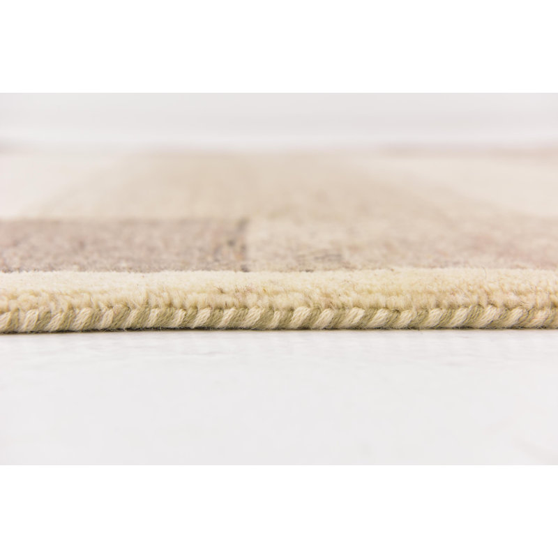 Tapis de zone en laine beige/gris 3 pi 10 po x 6 pi one-of-kind à la main noué la Didcot