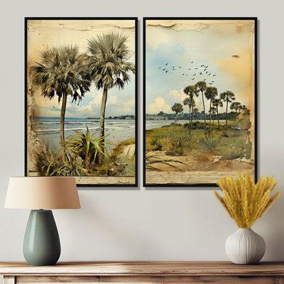 Collage rétro de Floride, palmiers et plage IV - art mural grand Floride