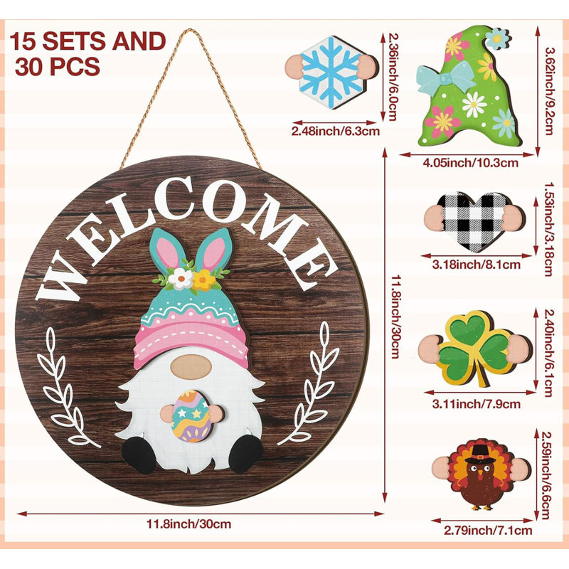 Seasonal Gnome Interchangeable Decor 12 in. x 12 in. Round by Wooden Wall Art