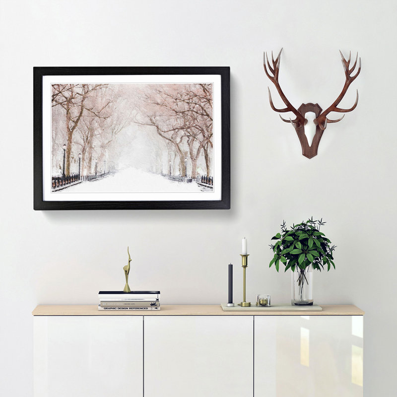 Wintertime in Central Park New York City - Framed Print, 27cm H x 36cm W x 2cm D, Black Framed