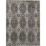 Wool Damask Area Rug in Charcoal/Ivory