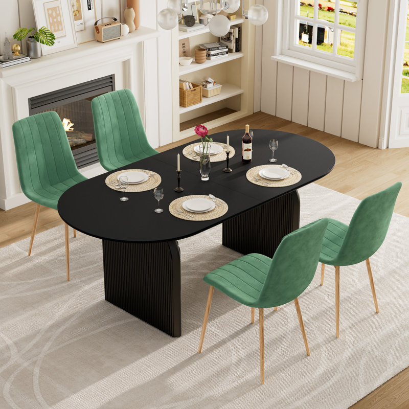Ensemble de table de salle à manger à double piédestal 70 po avec chaises Velevt, Noir, 5 pièces: table, 4 chaises