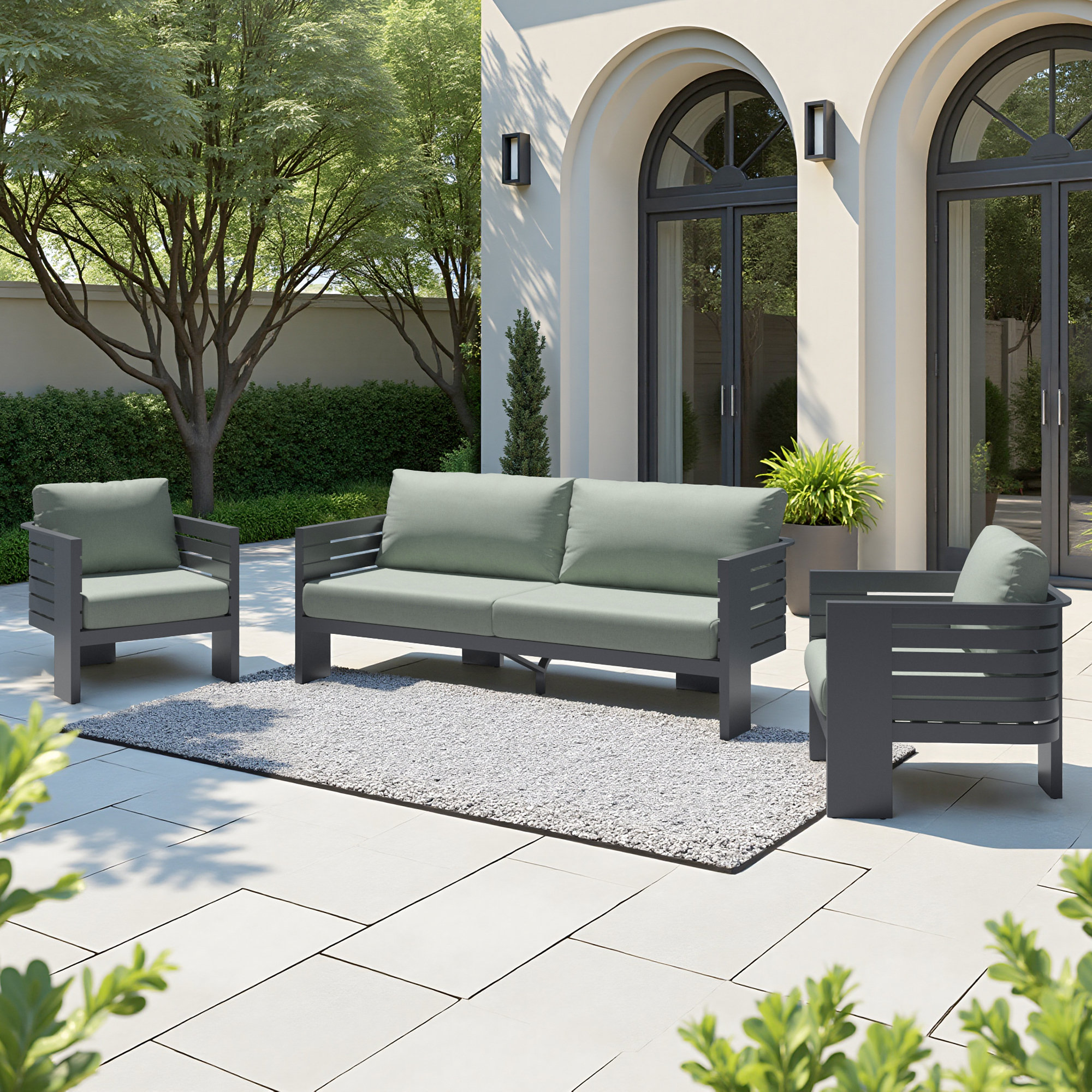 Ari 3 Piece Sunbrella® Outdoor Patio Seating Set, Canvas Oasis