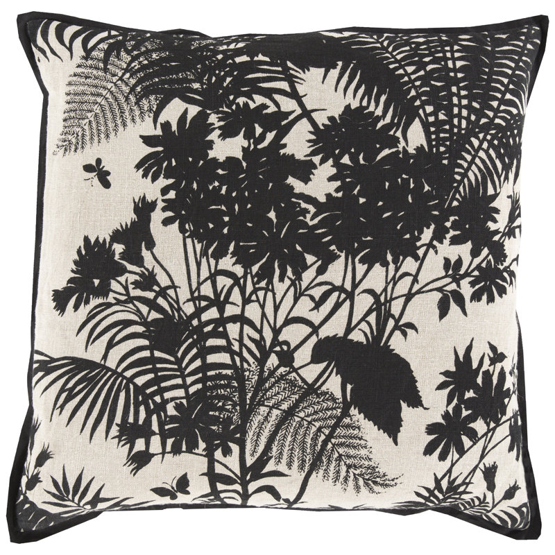 Floral Linen Throw Pillow, Charcoal, Polyester