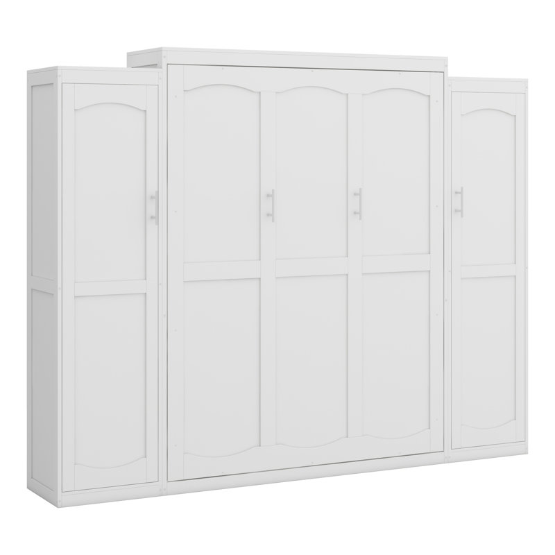 Lit escamotable avec deux garde-robe et tablette de rangement, cadre de lit plateforme pliable multifonctionnel pour chambre d'amis, chambre à coucher