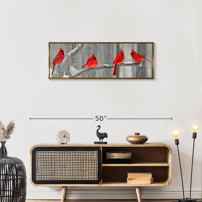 Cardinal, Cadre flottant doré, 37 po x 13 po